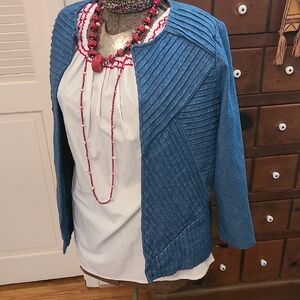 Blue Women's Denim Cotton Vintage Blazer Cape Size Medium. Made In India.